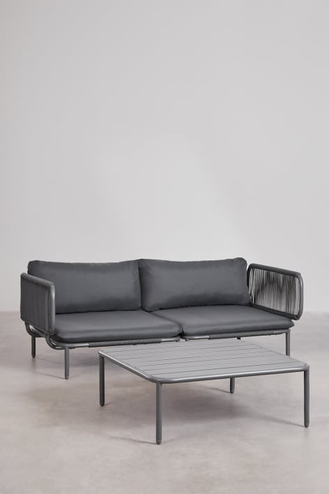 Gartenset mit 2-teiligem Modulsofa mit 2 Ecksesseln und Roubly-Couchtisch