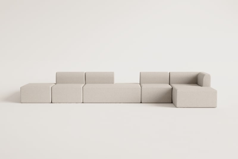 4-teiliges modulares Chaiselongue-Sofa in der rechten Ecke mit Chaiselongue und Puff Fogler