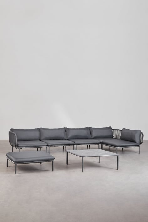 5-teiliges modulares Garten-Ecksofa, Pouf und Roubly-Couchtisch
