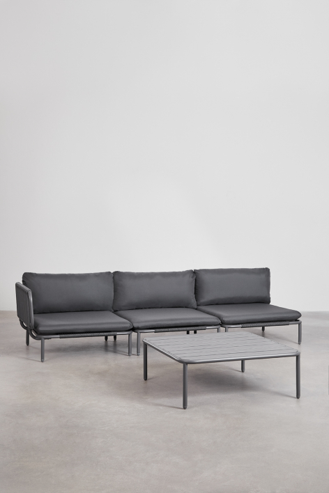 3-teiliges modulares Eckgartensofa und Roubly Couchtisch
