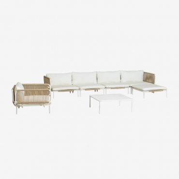4-teiliges Modulares Gartensofa Mit 2 Ecksesseln, Hocker, Sessel Und Roubly-couchtisch Beige Mandel Rose - Sklum