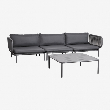 3-teiliges Modulares Gartensofa Mit 2 Ecksesseln Und Roubly-couchtisch Grau Graphit - Sklum