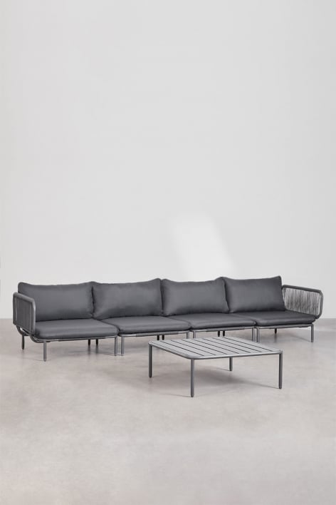 4-teiliges modulares Gartensofa mit 2 Ecksesseln und Roubly-Couchtisch