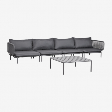 4-teiliges Modulares Gartensofa Mit 2 Ecksesseln Und Roubly-couchtisch Grau Graphit - Sklum