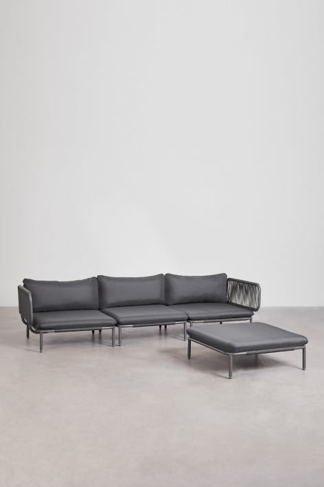 3-teiliges modulares Gartensofa mit 2 Ecksesseln und Roubly-Hocker