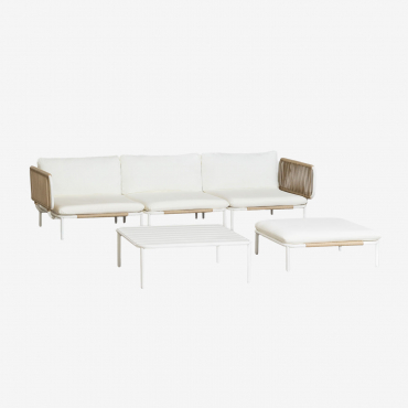 3-teiliges Modulares Gartensofa Mit 2 Ecksesseln, Hocker Und Couchtisch Roubly Beige Mandel Rose - Sklum