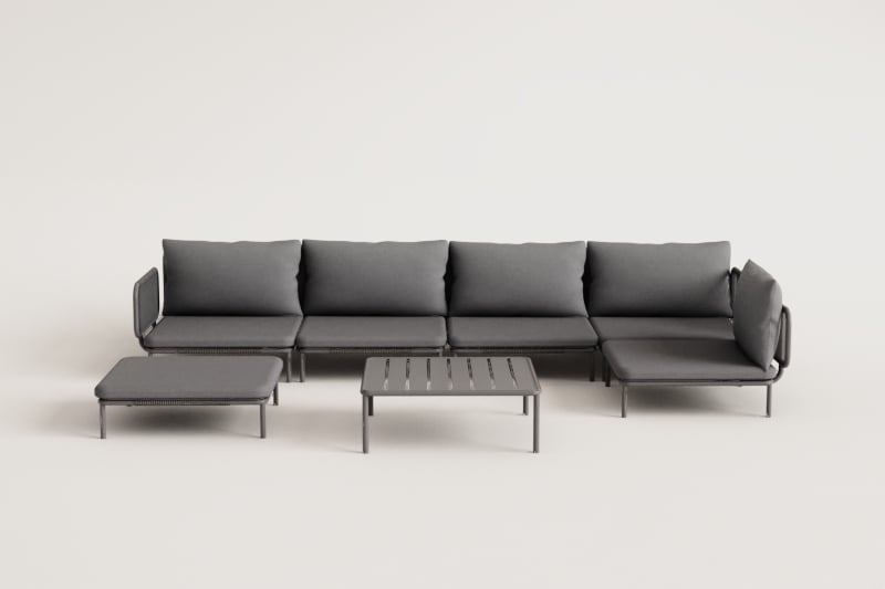 5-teiliges modulares Garten-Ecksofa, Pouf und Roubly-Couchtisch 