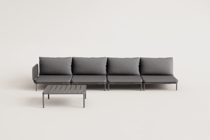 4-teiliges modulares Eckgartensofa und Roubly Couchtisch