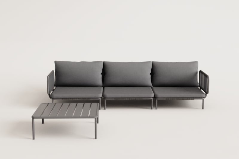 3-teiliges modulares Gartensofa mit 2 Ecksesseln und Roubly-Couchtisch