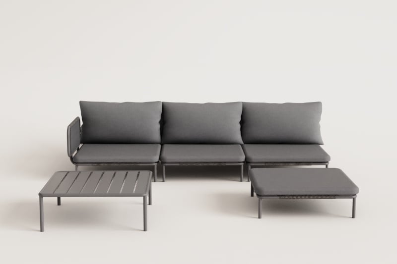 3-teiliges modulares Eckgartensofa, Hocker und Couchtisch Roubly