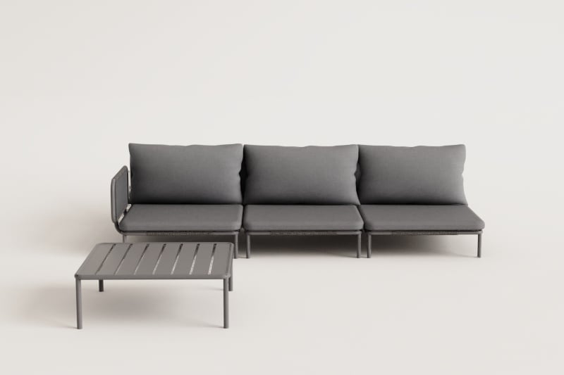 3-teiliges modulares Eckgartensofa und Roubly Couchtisch