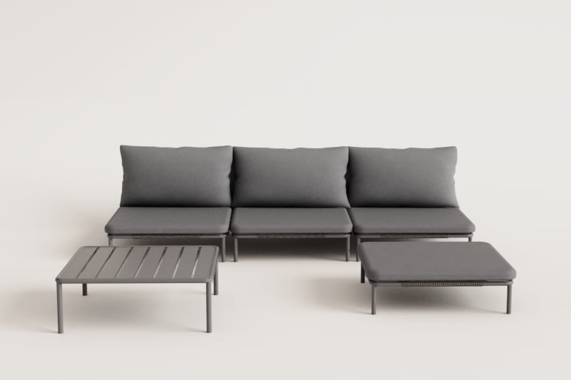 Modulares 3-teiliges Gartensofa, Hocker und Couchtisch Roubly