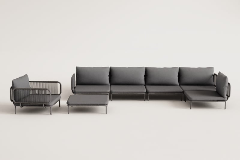 5-teiliges modulares Garten-Ecksofa mit Pouf und Roubly-Sessel  