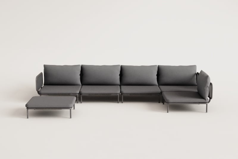 5-teiliges modulares Garten-Ecksofa und Roubly-Hocker 