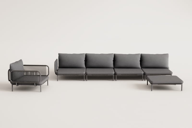 4-teiliges modulares Eckgartensofa mit Pouf und Roubly-Sessel 