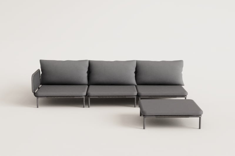 3-teiliges modulares Eckgartensofa und Roubly-Hocker