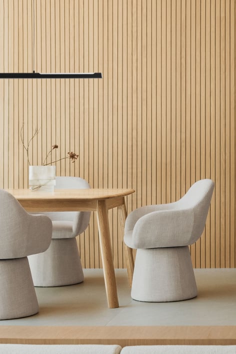 Drehbarer Esszimmerstuhl mit Armlehnen, gepolstert, Erica - Stofffarbe Cremebeige