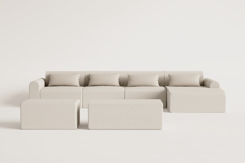 Modulares Sofa mit rechter Chaiselongue, 4-teilig, 2 Hocker in Schaffell Borjan