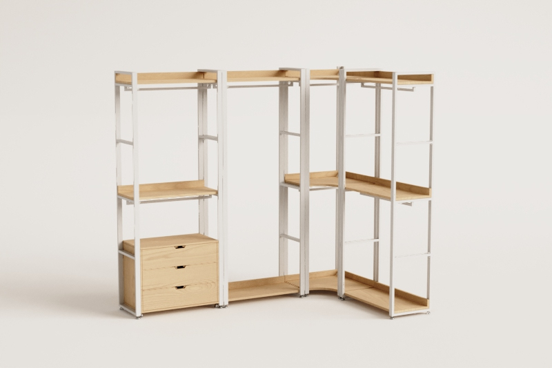 4-teiliger modularer offener Eckschrank aus Stahl und Holz Ariaster 