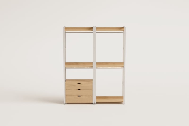 2-teiliger offener modularer Kleiderschrank mit Schubladen aus Stahl und Holz Ariaster 