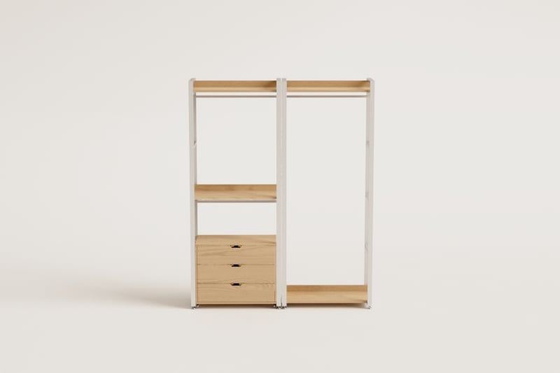 2-teiliger offener modularer Kleiderschrank mit Kommode und Schubladen aus Stahl und Holz Ariaster 