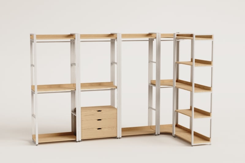 Modularer offener Eckschrank aus 5 Teilen aus Stahl und Holz Ariaster