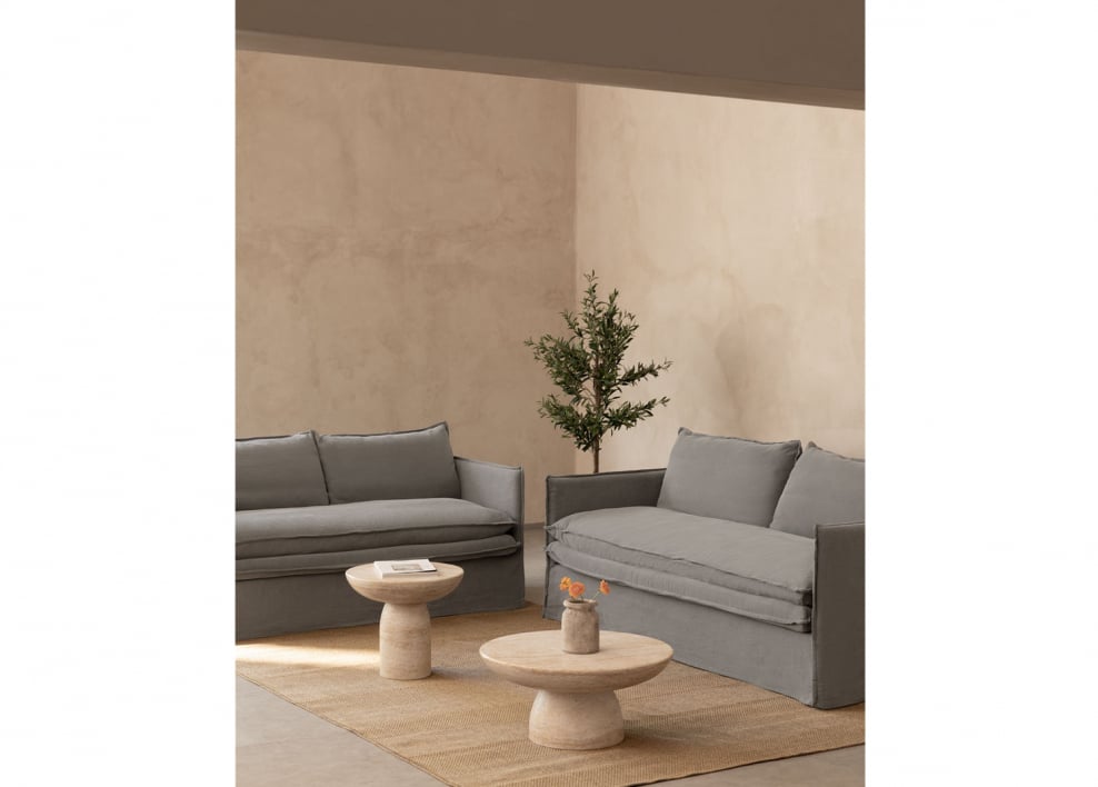 Wohnzimmerset mit 2-Sitzer-Sofa und 3-Sitzer-Sofas aus Leinen und Baumwolle Grace - Stofffarbe Dunkelgrau