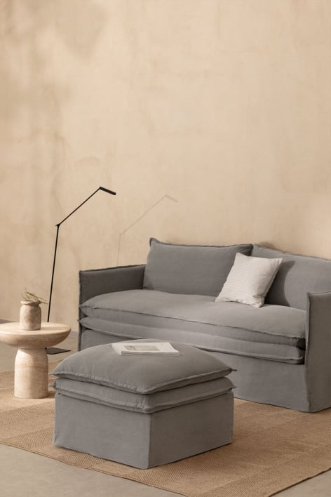 Wohnzimmerset mit 3-Sitzer-Sofa und Pouf aus Leinen und Baumwolle Grace - Stofffarbe Dunkelgrau
