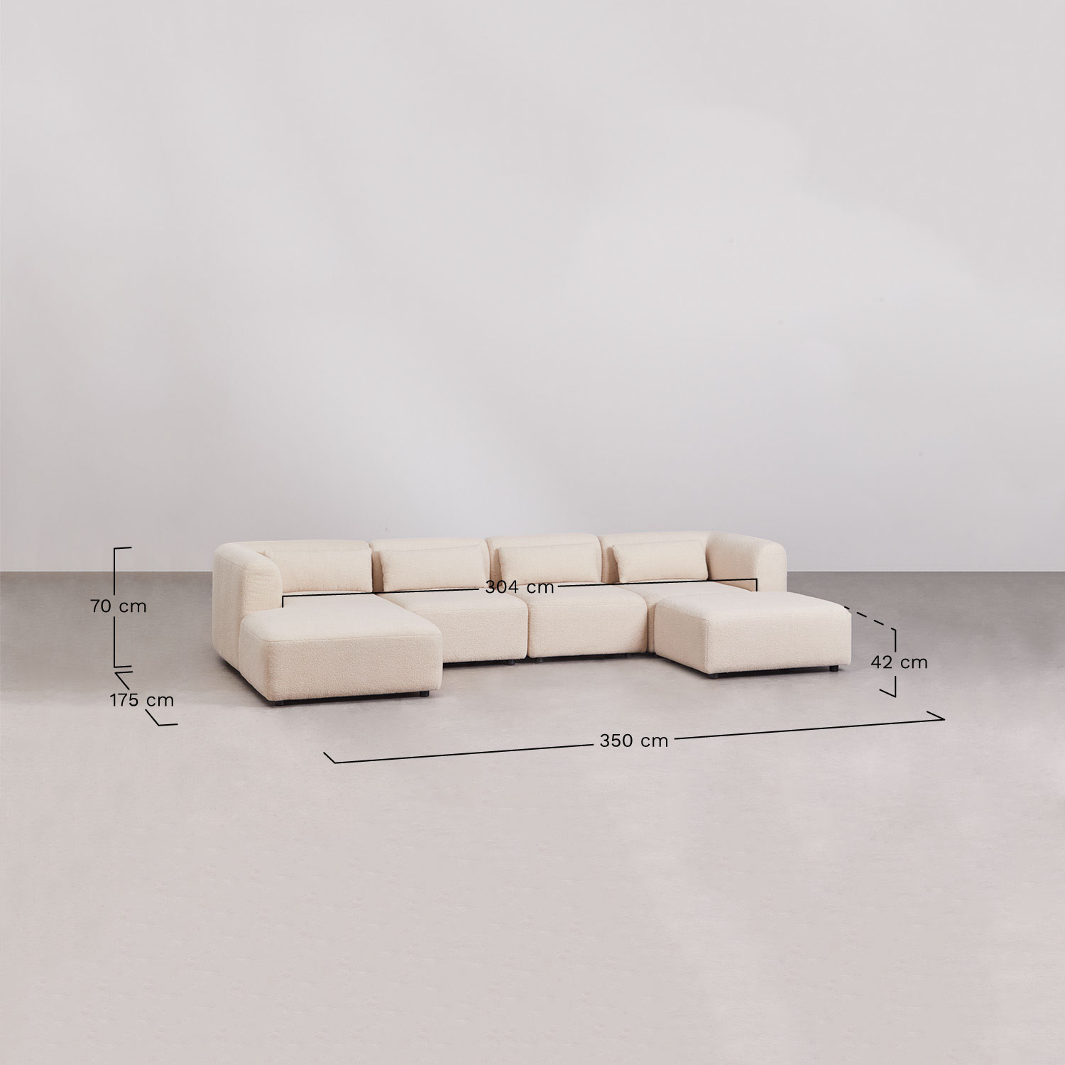 Linksseitiges 4-teiliges modulares Ecksofa mit Hocker Fogler, MAßE
