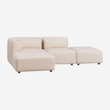 2-teiliges Modulares Chaiselongue-sofa Links Mit Fogler-hocker Chenille Creme Beige - Sklum