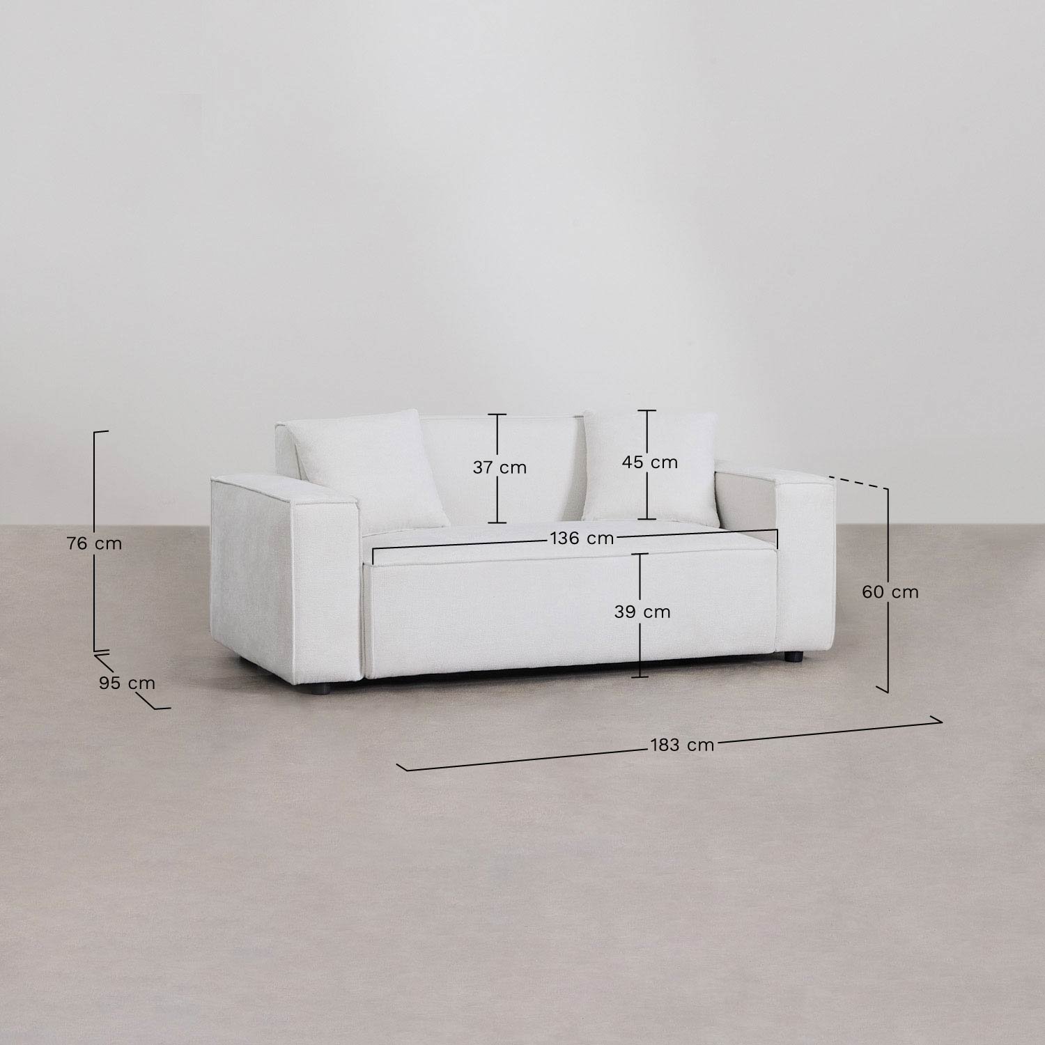 2-Sitzer-Sofa aus Basian-Bouclé-Stoff, MAßE