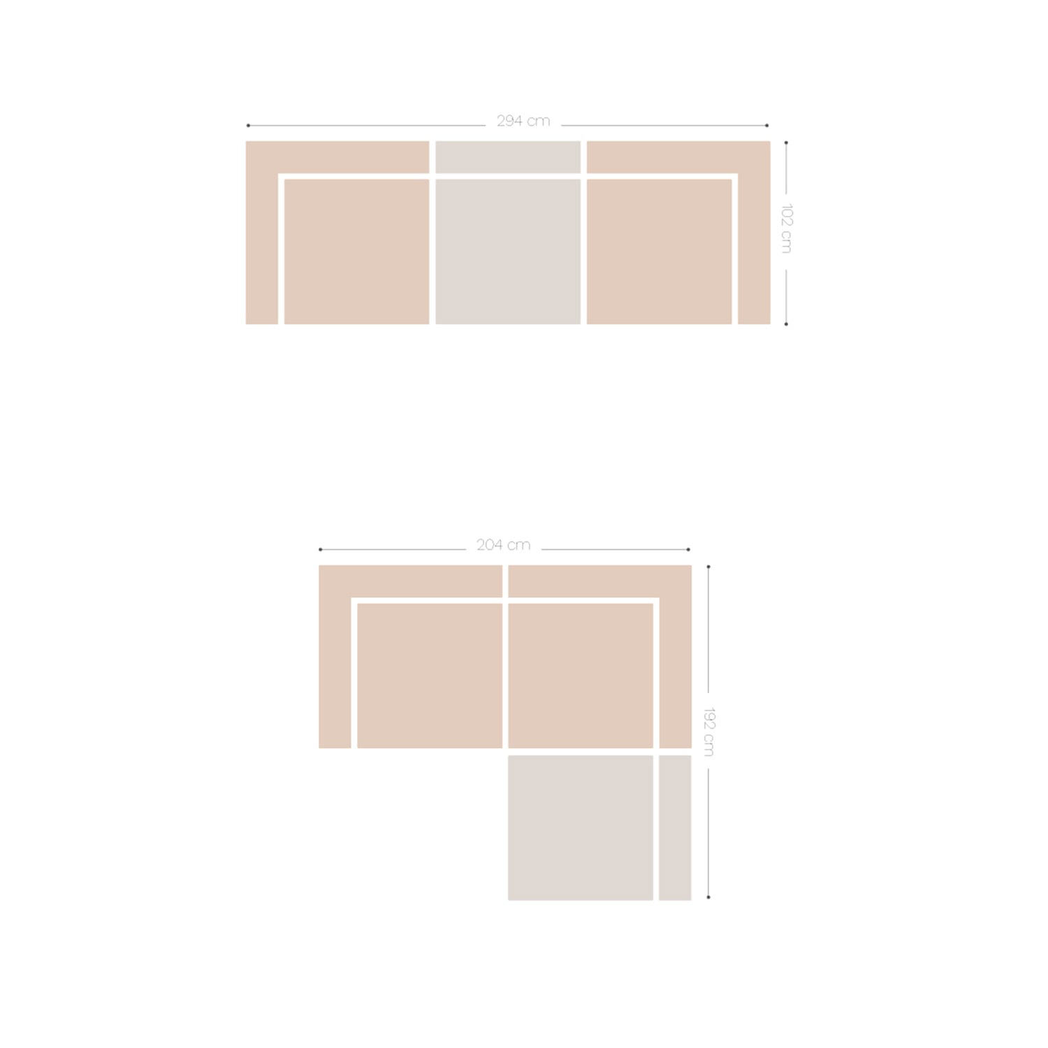 3-teiliges modulares Sofa im Estefan-Stil mit Armlehnen, MA&szlig;E