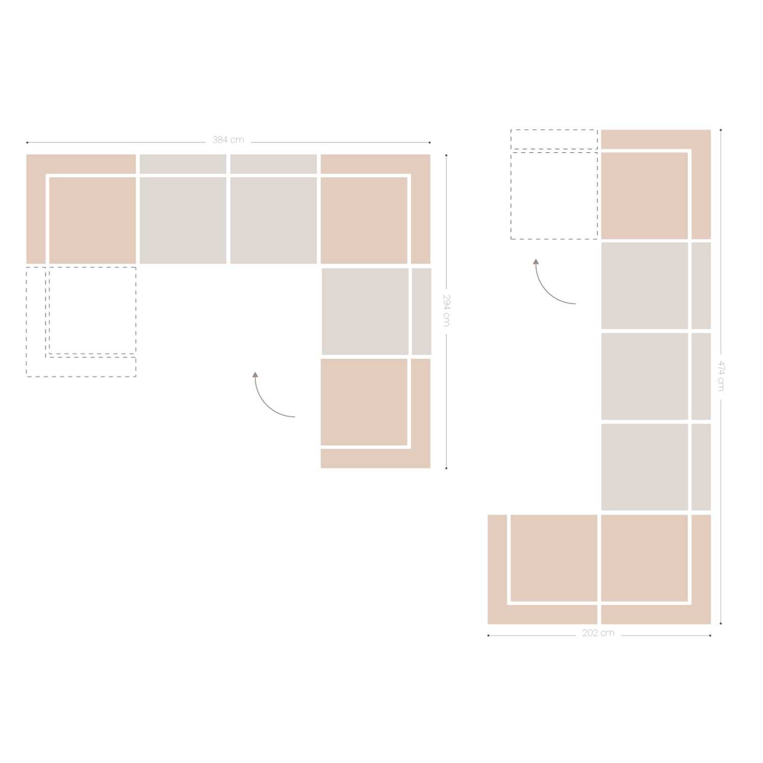 6-teiliges modulares Ecksofa im Estefan-Stil, MA&szlig;E