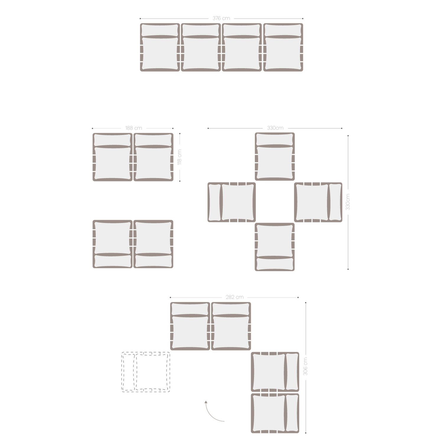 Modulares 4-teiliges Sofa aus Akazienholz Brina, MAßE