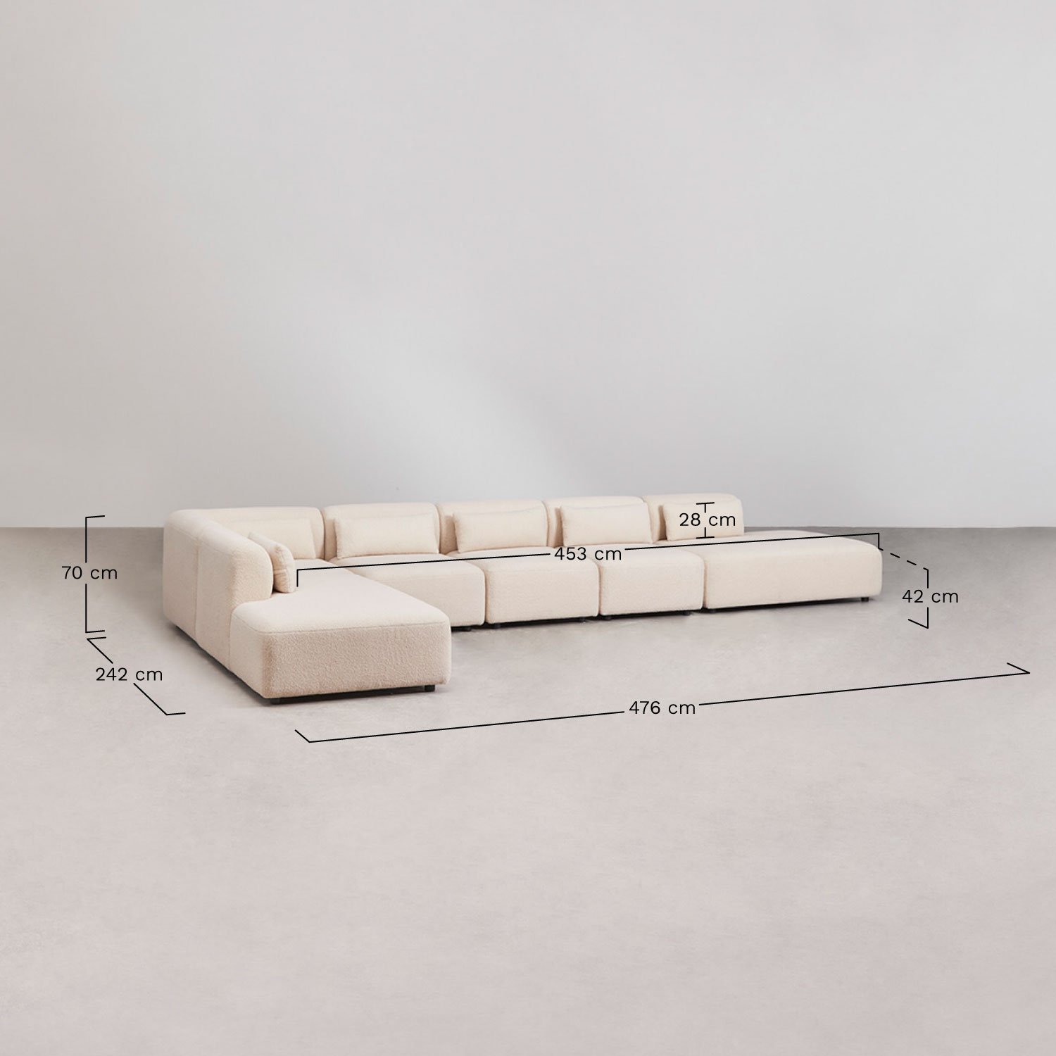 6-teiliges modulares Ecksofa Fogler mit Doppel-Chaiselounge, MAßE