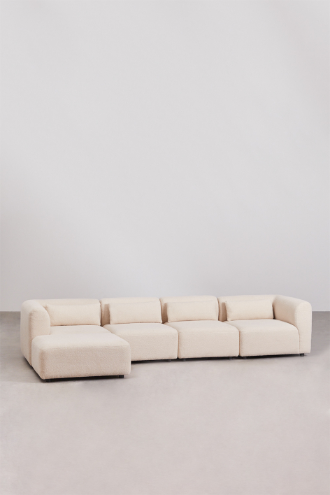 Modulares 4-teiliges Sofa mit gepolstertem Hocker Fogler - Chenille Creme Beige