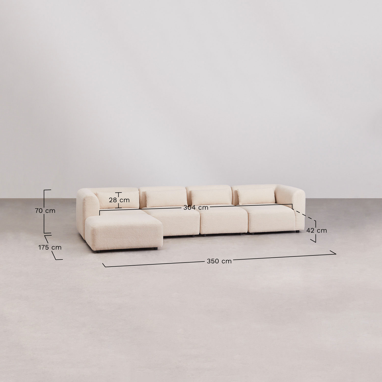 4-teiliges modulares Sofa mit Fogler-Pouf, MAßE