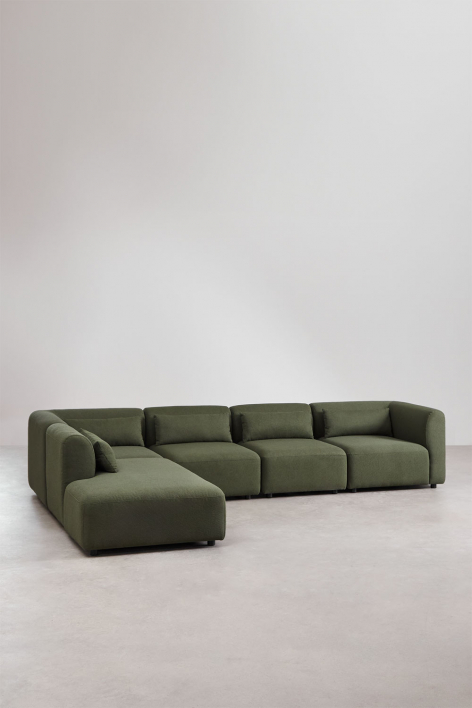 Fogler 5-teiliges modulares Sofa mit Chaiselongue links - Chenille Grün Salbei