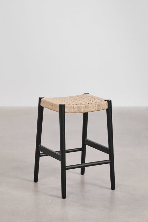 2er-Pack Barhocker 65 cm aus schwarzem Eichenholz und geflochtener Schnur Mara - Schlichtes Schwarz