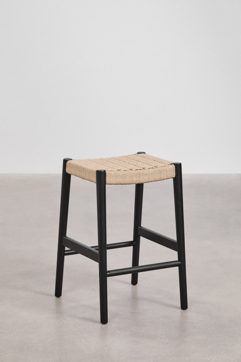 4er-Pack Barhocker 65 cm aus schwarzem Eichenholz und geflochtener Schnur Mara - Schlichtes Schwarz