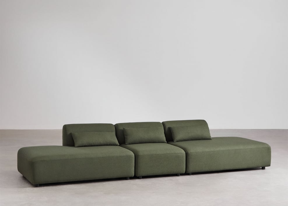 3-teiliges modulares Doppel-Chaisesofa Fogler - Chenille Grün Salbei