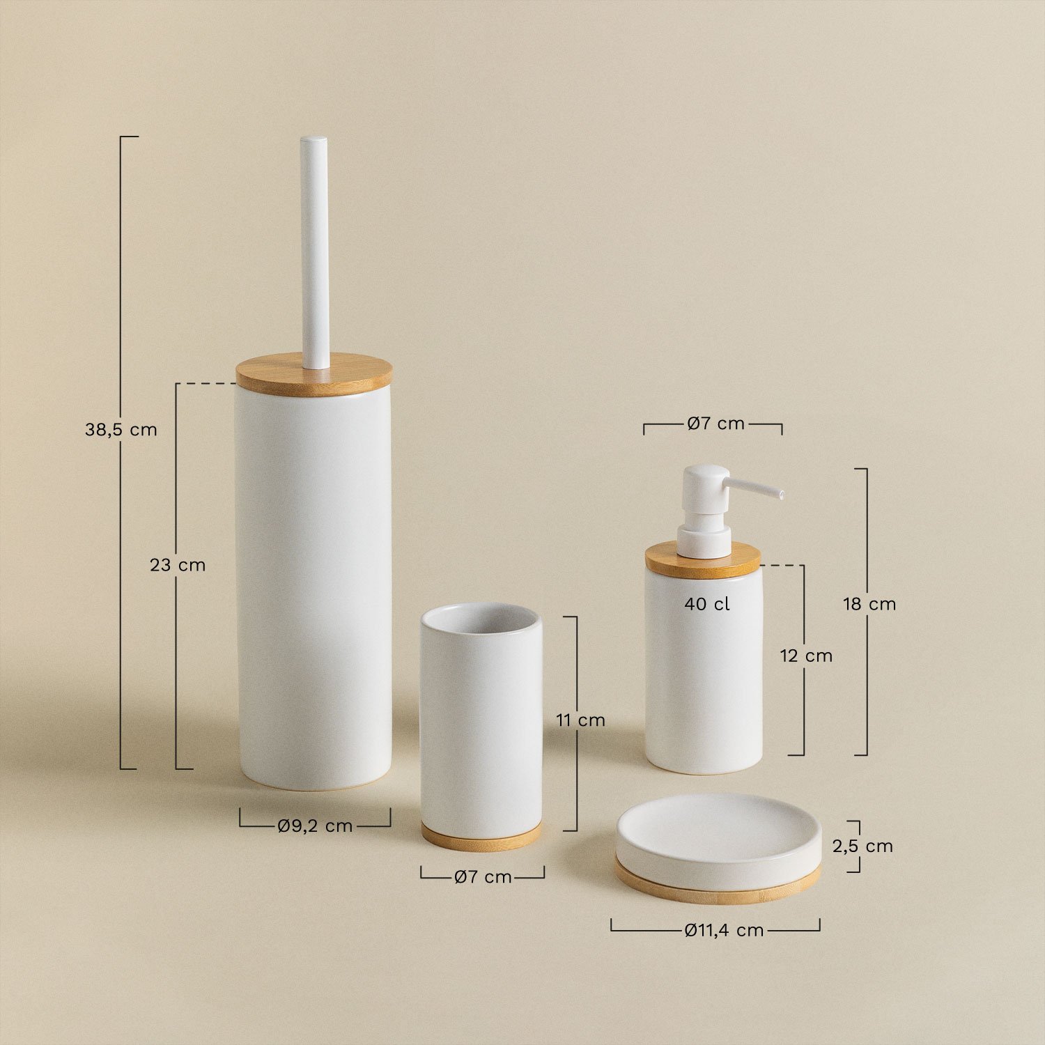 Badezimmer-Set aus Bambus Elvan, MAßE