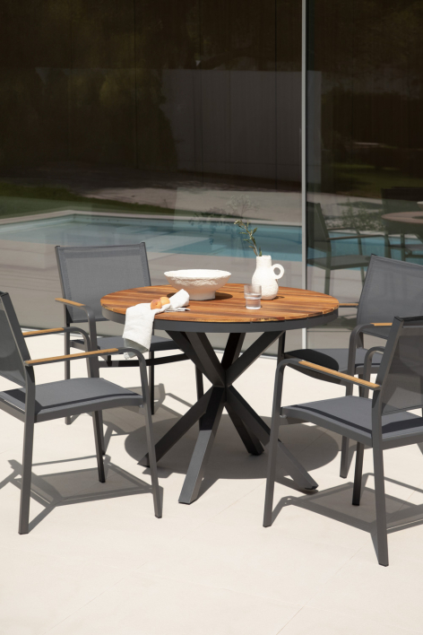 Runder Gartentisch aus Eukalyptusholz und Aluminium Archer - Grau Graphit
