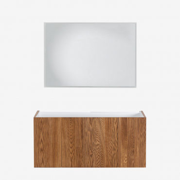 Badezimmerset Aus Holz Mit Integriertem Waschbecken Fiore Braun Dark & Rechteckig Led Und Anti-beschlag 100x70 Cm Tamsin & Ohne Wasserhahn - Sklum