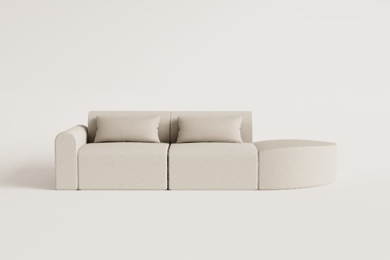 2-teiliges modulares Sofa in der linken Ecke mit dreieckigem Sitzpuff aus Borjan-Lammfell