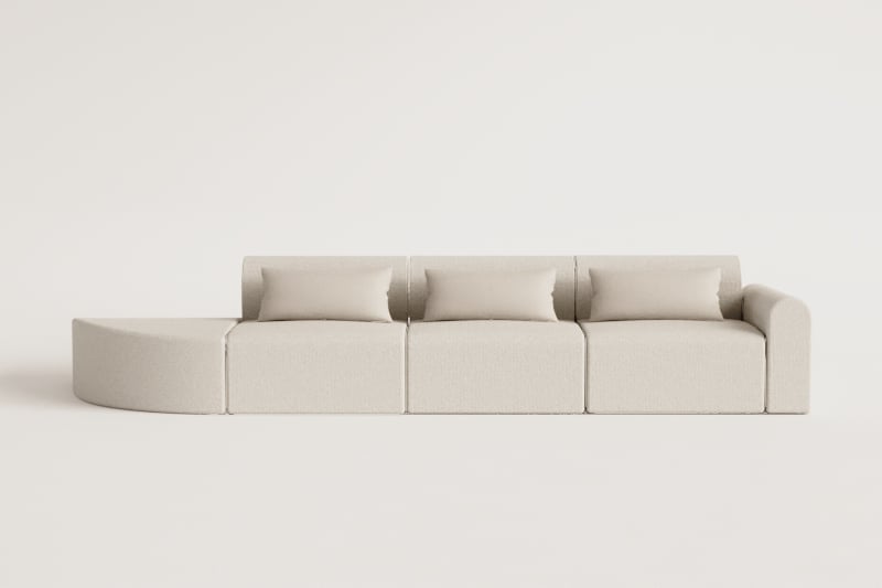 3-teiliges modulares Sofa in der rechten Ecke mit dreieckigem Sitzpuff aus Borjan-Lammfell