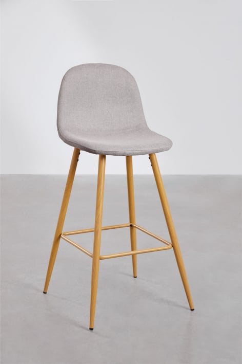 Barhocker 75 cm aus betongrauem Stoff und Beinen mit Holzfinish Natur Glamm - Grau Beton