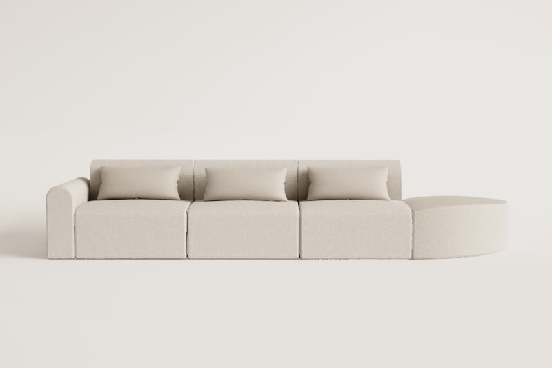 3-teiliges modulares Sofa in der linken Ecke mit dreieckigem Sitzpuff aus Borjan-Lammfell