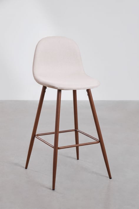 2er-Pack Barhocker 75 cm aus cremefarbenem Beige Stoff und Beinen mit dunklem Holzfinish Glamm - Beige Creme