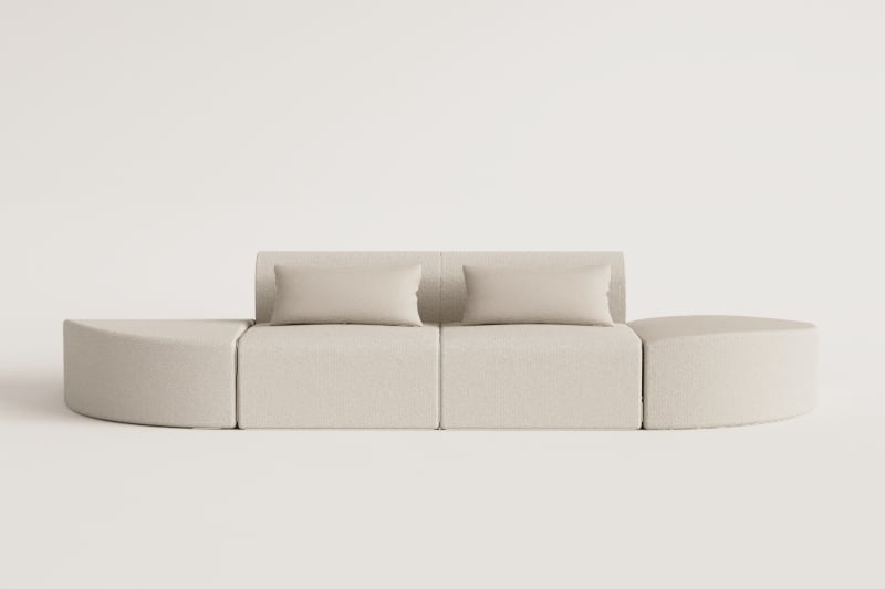 Modulares 2-teiliger Sofa mit 2 dreieckigen Hockern in Borjan-Schaffell